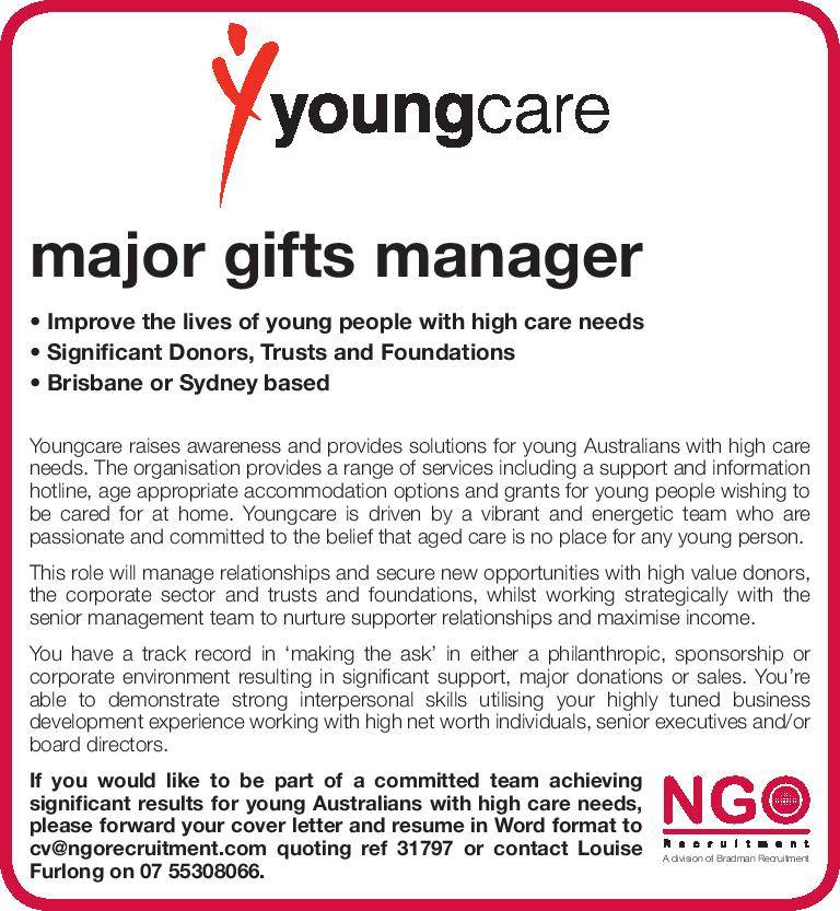 NGO Recruitment Youngcare Major Gifts Manager NGO Recruitment